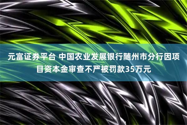元富证券平台 中国农业发展银行随州市分行因项目资本金审查不严被罚款35万元